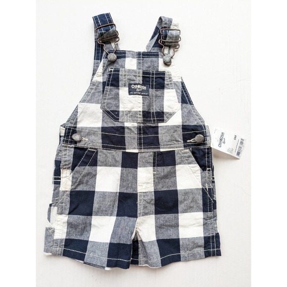 Oshkosh Navy/White Checkered Shortalls - Picture 1 of 4